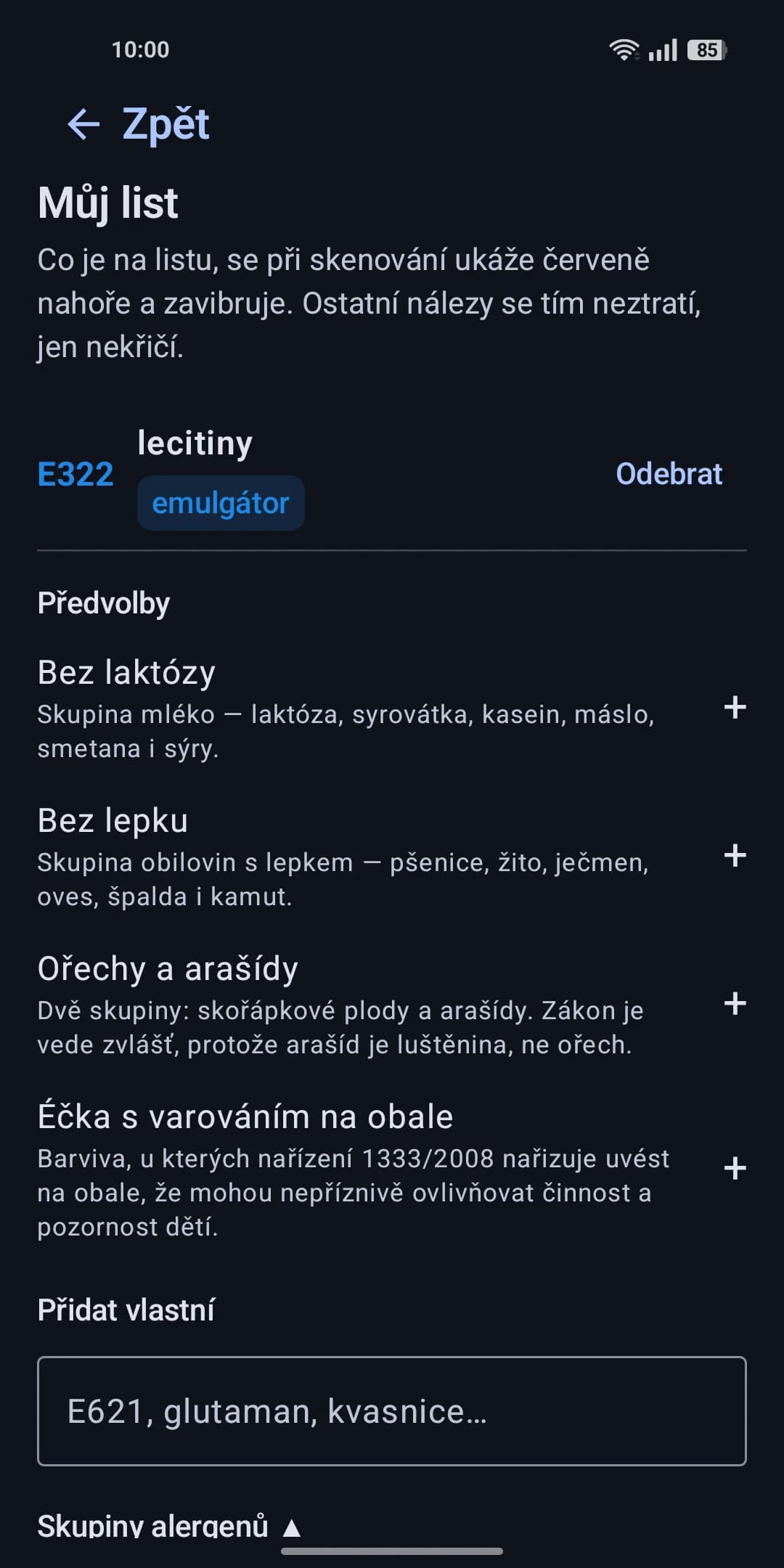 Můj list: látky, které si uživatel hlídá